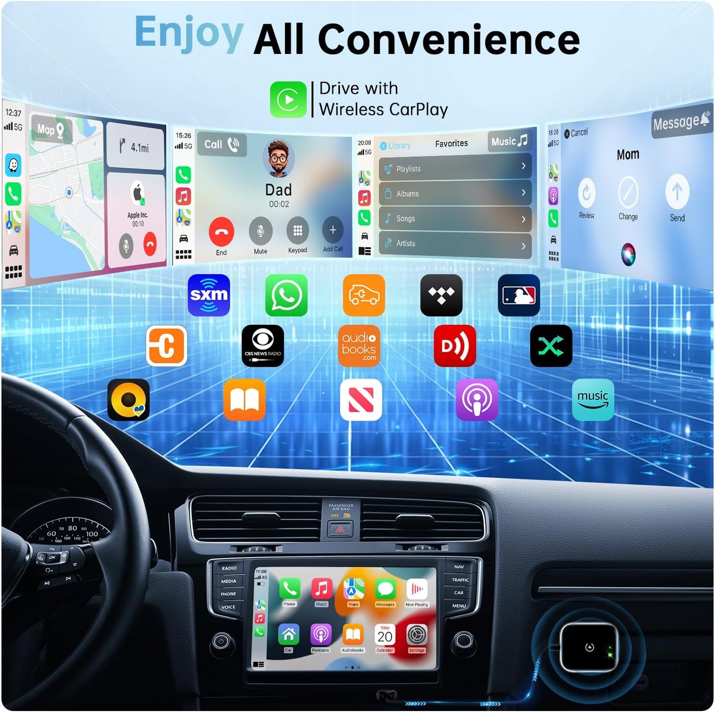 Wireless CarPlay Adapter for Apple CarPlay, Easy to Upgrade Wired CarPlay to Wireless, Instant Connectivity, Super Mini Car Play Dongle for iPhone Fit for Cars with Built-in CarPlay