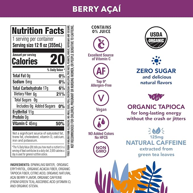 OCA ZERO Variety Pack, Organic energy drink, zero sugar, gluten-free, vegan plant-based, 12 Fl Oz (12-pack)
