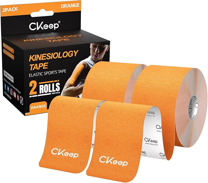 CKeep Uncut Kinesiology Tape(2 Rolls), Original Cotton Elastic Premium Athletic Tape,Latex Free Hypoallergenic, 2inch x 16ft, Orange