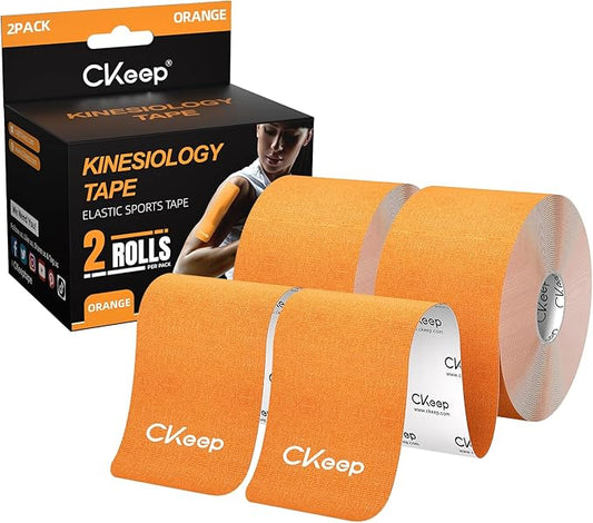 CKeep Uncut Kinesiology Tape(2 Rolls), Original Cotton Elastic Premium Athletic Tape,Latex Free Hypoallergenic, 2inch x 16ft, Orange