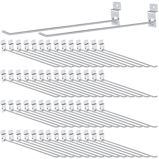 Moxweyeni 100 Pcs Heavy Duty Slatwall Panel Hooks Hanging Metal Slat Wall Hanging Hooks Silver Slat Wall Hanger Commercial Grade Slatwall Pegs Accessories for Shop Retail Display (11.8inch)