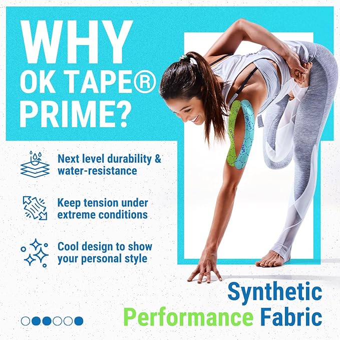 OK TAPE Synthetic Kinesiology Tape, 20 Strips, Precut K Tape, Performance Elastic Athletic Tape for Pain Relief & Muscle Support, Waterproof, 2" x 10" -Blue