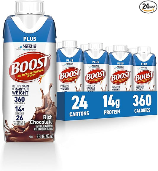 BOOST Plus Nutritional Drink, Rich Chocolate, 8 fl oz (Pack of 24)