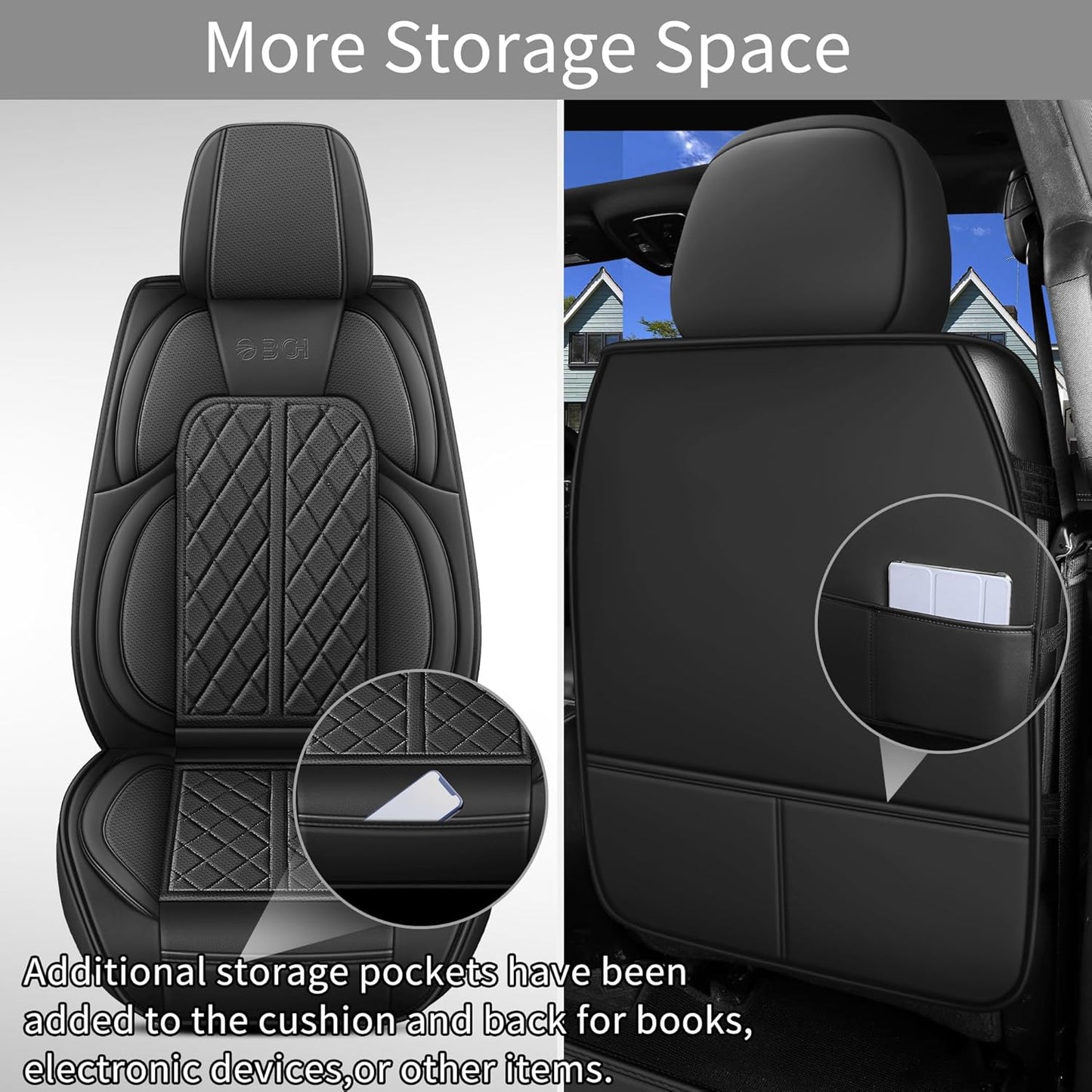 Car Seat Cover Custom Fit for Dodge Ram 1500 2500 3500 2002-2024 Faux Leather Seat Cover Set Compatible with Crew Quad Regular Cab Pickup Truck Cushions (Black, Full Set, Flat Rear)