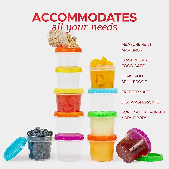 Tafura 4 Oz. Small Containers with Lids [12 Pack] | Condiment Containers for Puree, Snacks, and More | Reusable Small Plastic Food Storage Containers, BPA Free