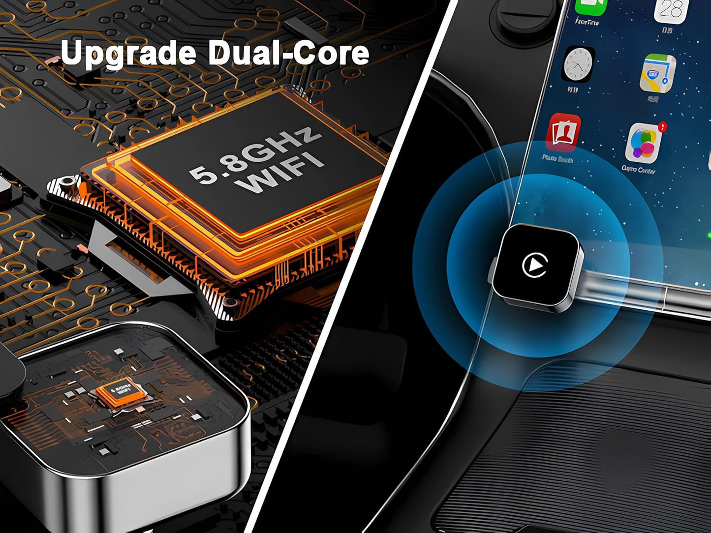 Wireless CarPlay Adapter for iPhone, 2025 Upgrade Convert Wired to Wireless Apple CarPlay Adapter, Mini Size USB Design for Cars with USB-A & Type-C Extension Cables, Stable Control, Plug and Play