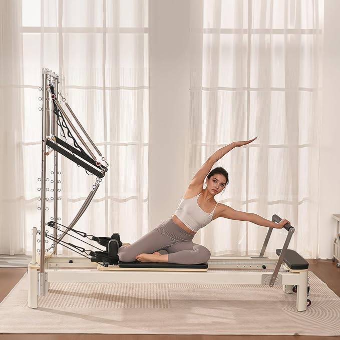 VEVOR Pilates Reformer Machine, Pilates Workout Equipment for Home Gym Studio Use, Pilates Bed with Dual Resistance- Spring & Cord, Reformer Set, Up to 400 LBS