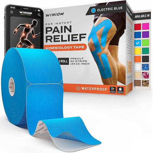 Kinesiology Tape-Incredible Support for Athletic Sports and Recovery + Free Taping Guide - Pre-Cut 2 inch 50 feet (Electric Blue + Free Taping Guide, 1 Pack)
