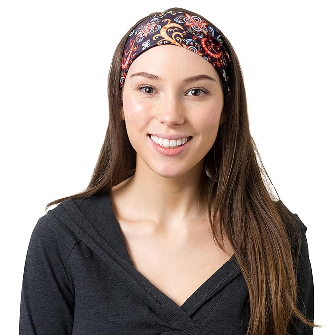 RiptGear Stretch Sport Headband for Women (Dark Unique) — Made of Non-Slip Sweat Wicking Fabric — Great for Yoga, Running or The Gym — Soft Headband That Fits Most Head Sizes — (1-Pack)