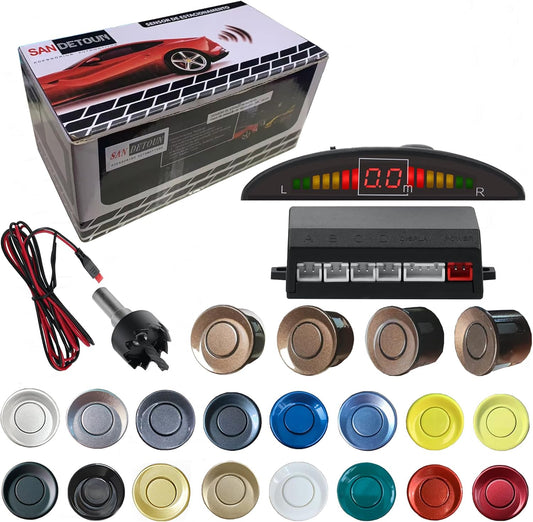 Car Reverse Backup Parking Sensor Radar System kit The LED Display with 3 Colors can Both Shows Distance Data and warn You with beep Sound Adjustable Volume Compact and Easy to Install (Brown)