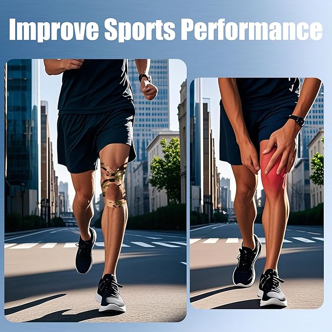 Precut Kinesiology Tape for Knees,24 Pcs – Elastic Knee Support & Stability, Pain Relief – Waterproof, Breathable, Hypoallergenic Athletic Tape (Camouflage)