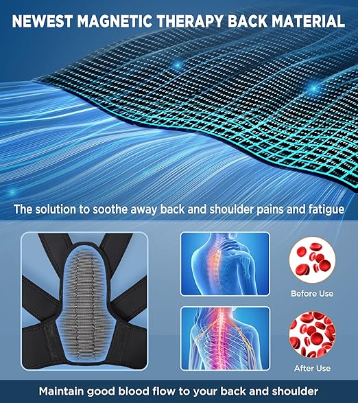 FILLOVE Posture Corrector for Women and Men with Magnetic Therapy Back Support, Strong Traction & Fully Adjustable Upper Back Brace Back Straightener for Neck, Clavicle, Spine and Shoulder Pain Relief