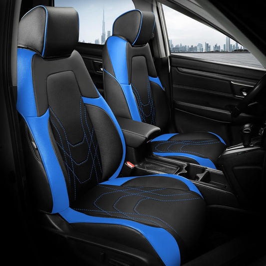 FREESOO CRV Seat Covers Full Set, for Honda CRV LX EX EX-L Sport Touring Hybrid 2017 2018 2019 2020 2021 2022, Custom Fit Car Seat Covers, Waterproof Leather Seat Covers, Black & Blue