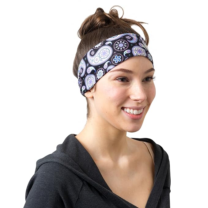 RiptGear Stretch Sport Headband for Women (Purple Paisley) — Made of Non-Slip Sweat Wicking Fabric — Great for Yoga, Running or The Gym — Soft Headband That Fits Most Head Sizes — (1-Pack)