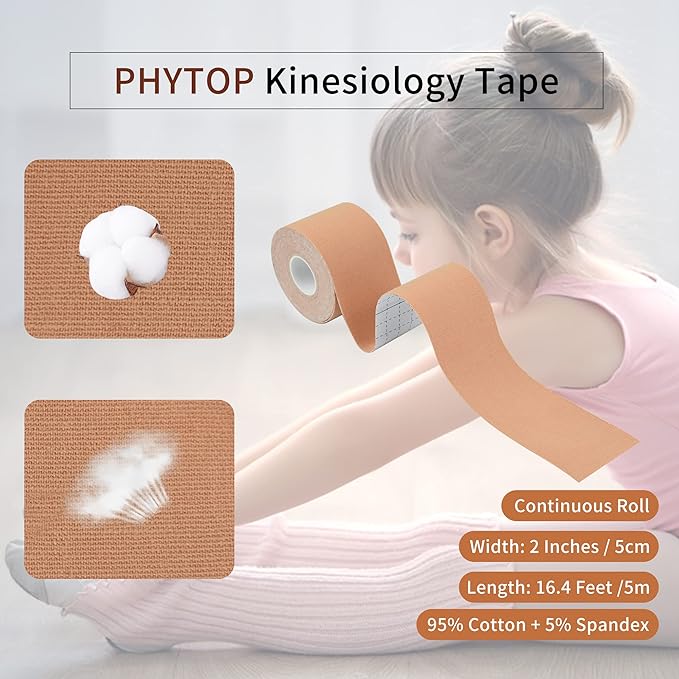 Muscle Tape Kinesiology (2 Rolls Pack) for Athletes, Rock Tape Kinesiology Tape for Physiotherapy Not Pre-Cut, Color Beige