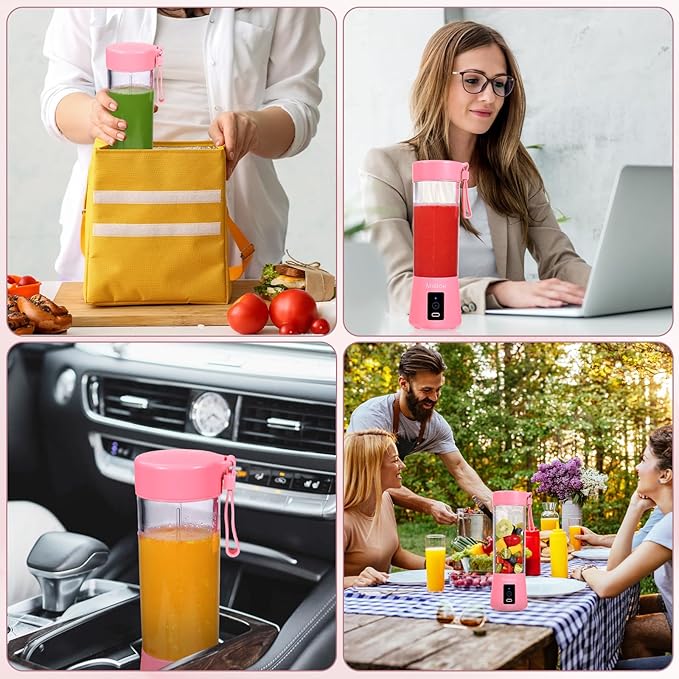 Portable Blender, Personal Size Eletric USB Juicer Cup, Fruit, Smoothie, Baby Food Mixing Machine Magnetic Secure Switch 14 oz (Pink)