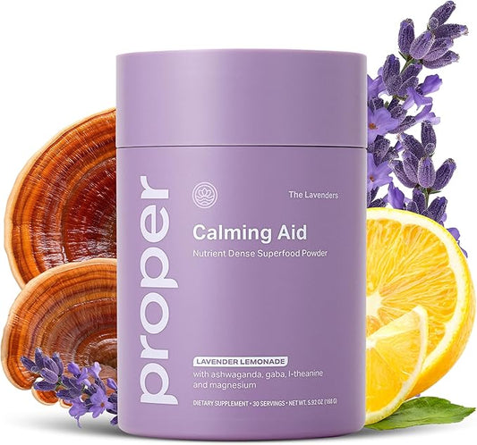Proper, The Lavenders Calming Aid. Magnesium Supplement Relaxation Drink Mix with GABA, L-Theanine, Lavender, Lemon Balm, and Ashwagandha. Natural Calm Stress Support Supplements