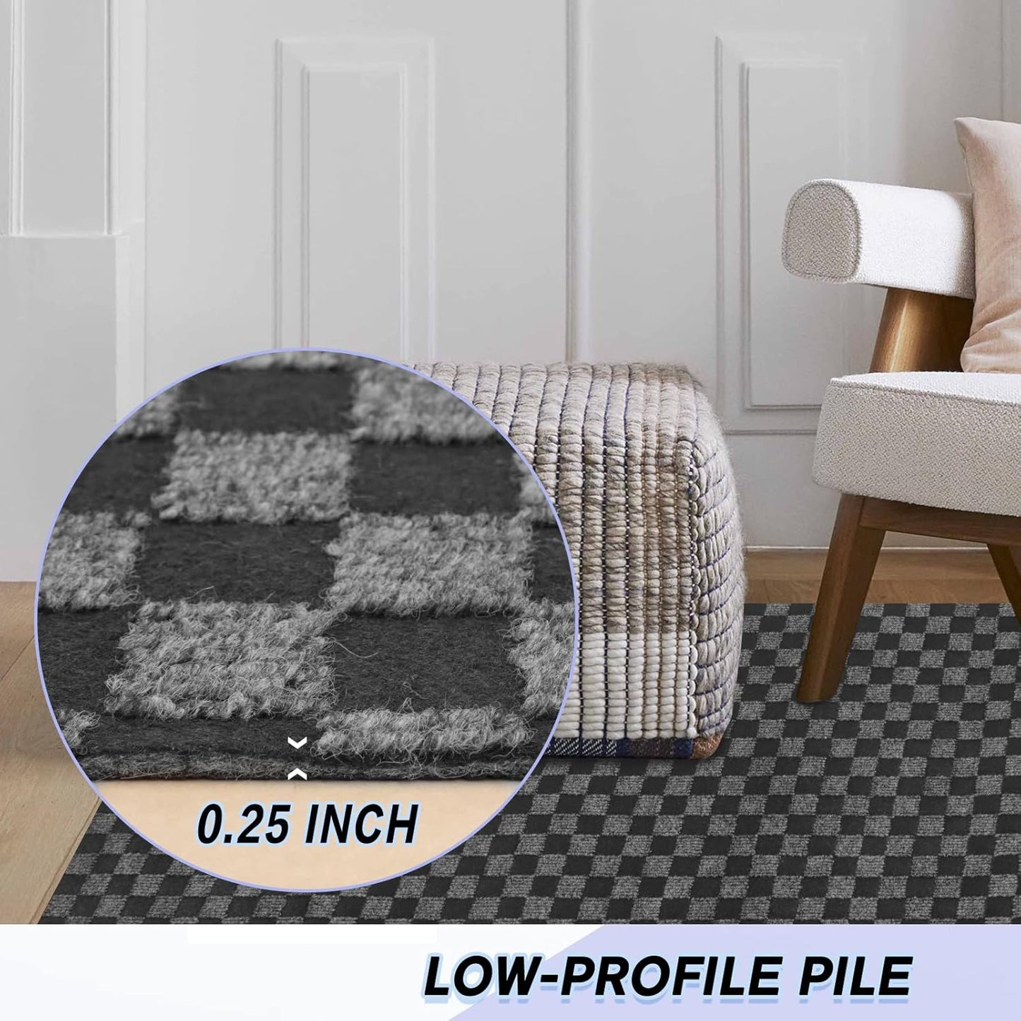 Custom Size Backed Non-Slip Area Rugs Runner, Easy Clean, Waterproof Runner Rugs for Hallway Entryway, Kitchen, Laundry, 4FT x 33FT, Gray Checkered