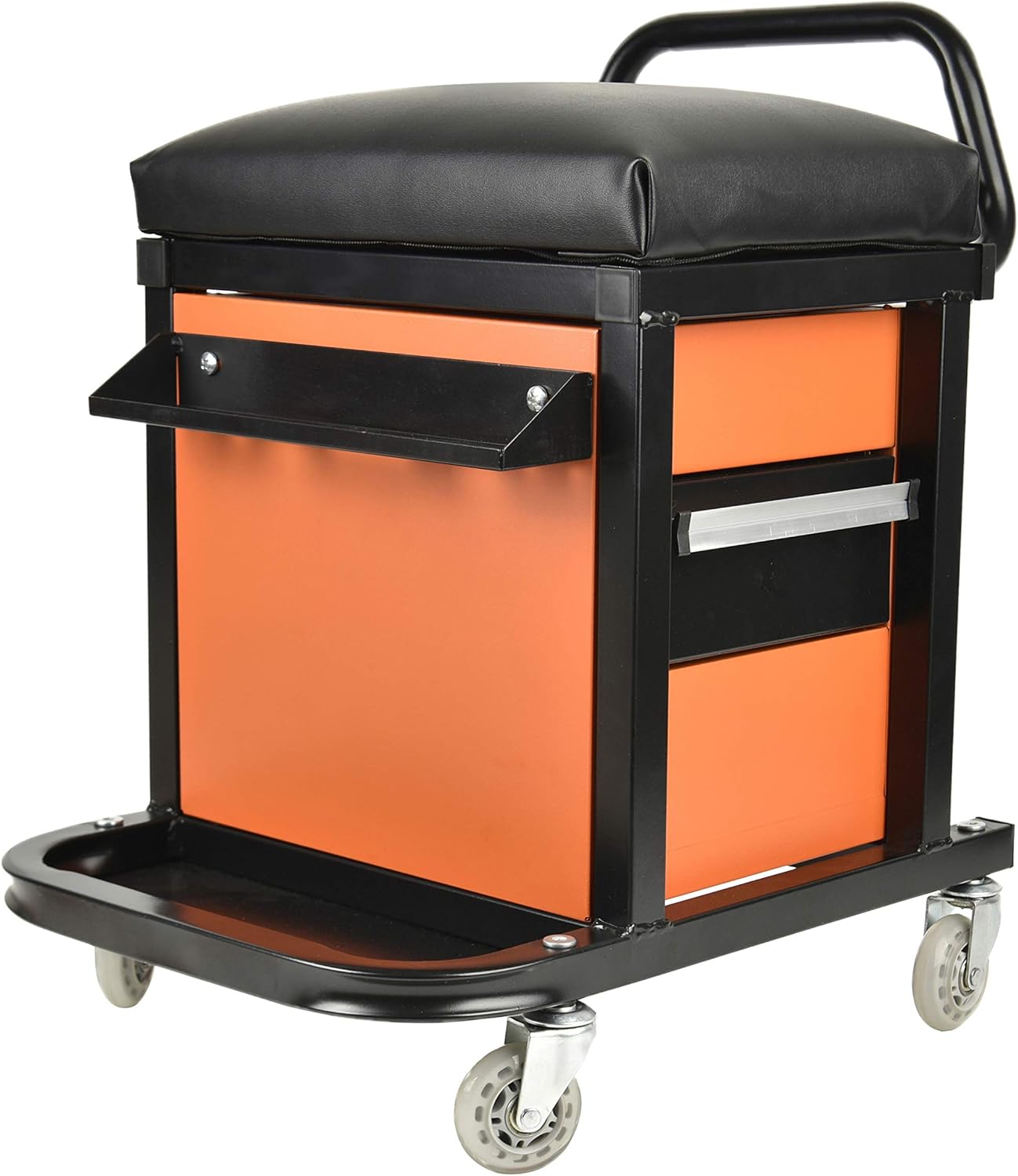 Eisen Rolling Tool Box with Seat, Mechanics Seat with Storage Drawers and 2-1/2" Swivel Casters, 300 lb. Capacity