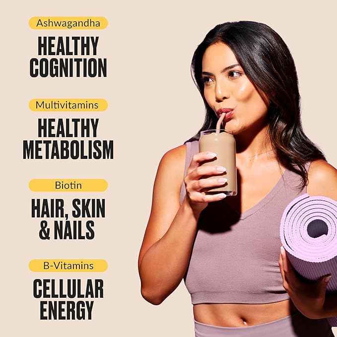 VitaHustle ONE Protein Coffee - Superfood Meal Replacement Powder, Plant Based Protein Shake Powder, Vegan. Superfoods, Vitamins, Ashwagandha, Functional Mushroom Blend (Cafe Latte) 15 Servings