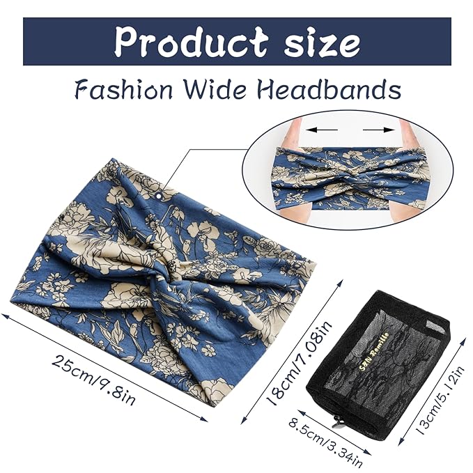 S&N Remille Wide Headbands for Women, Large Hairband, Elastic Non-Slip Headband Twist Knotted Accessories, Yoga Workout Vintage Hair 3 Pack (Colour-2)