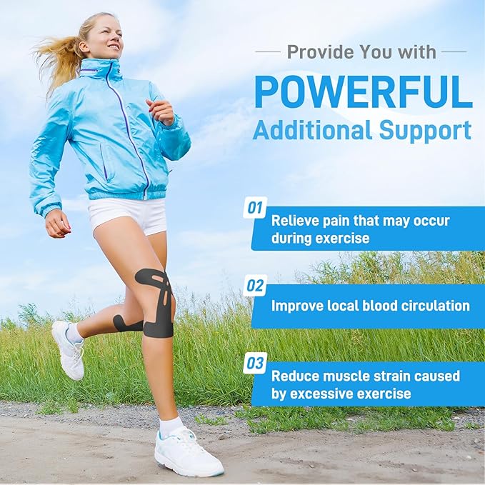 Kinesiology Tape for Knees, 20 Count Knee Tape for Knee Pain Relief Pre Cut, Latex Free, Support Muscles and Joints, Kinesiology Pre Cut, Waterproof and Elastic (Black 20pcs)