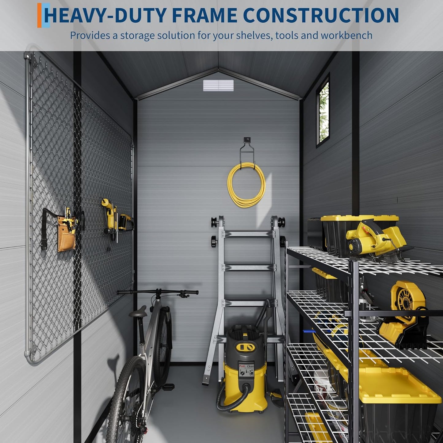 All-Weather Resin Shed with Window, Outdoor Plastic Garden Shed with Lockable Door and Vents, Outdoor Resin Storage Sheds for Tool, Bike, Backyard, Patio