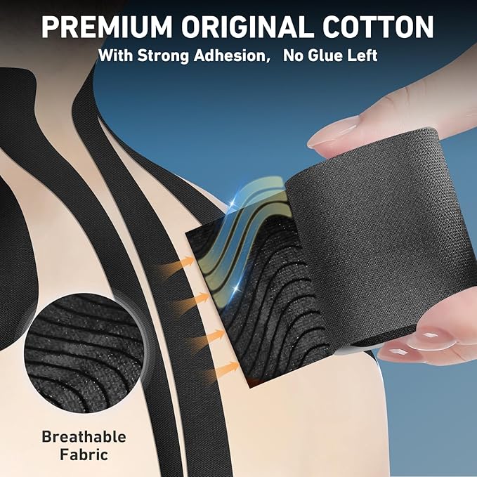 Kinesiology Tape for Shoulder&Neck, 12 Count Shoulder&Neck Tape Precut, KTQUICK Original Cotton Waterproof & Breathable, Enhance Elastic Kinesiology Athletic Tape for Shoulder&Neck Support (Black)