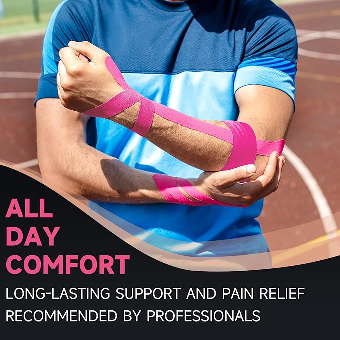 CKeep Uncut Kinesiology Tape(2 Rolls), Original Cotton Elastic Premium Athletic Tape,Latex Free Hypoallergenic, 2inch x 16ft, Pink