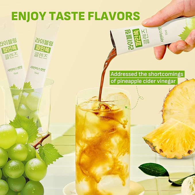 [Liveling] Pineapple Cider Vinegar Drink Stick – ShineMuscat Flavor | Supports Digestion, Daily Cleanse, Sugar-Free, Low-Calorie, Portable On-The-Go Packets (30 sticks)