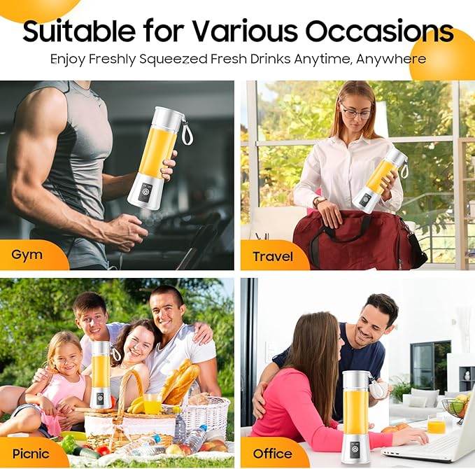 Portable Personal Size Mini Blender - 2025 Upgraded Cordless Blender for Smoothies & Shakes, Type-C Rechargeable, 380Ml Traveling BAP Free Juicer Cup for Sports/Travel/Home, 20000Rpm/Min Speed