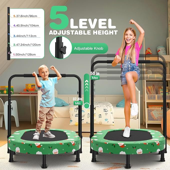ANCHEER 56" Double Mini Trampoline for Kids, Mini Rebounder with 5-Level Adjustable Handle, Parent-Child Trampoline for Kids, Max Load 220lbs, Fun for Indoor/Outdoor