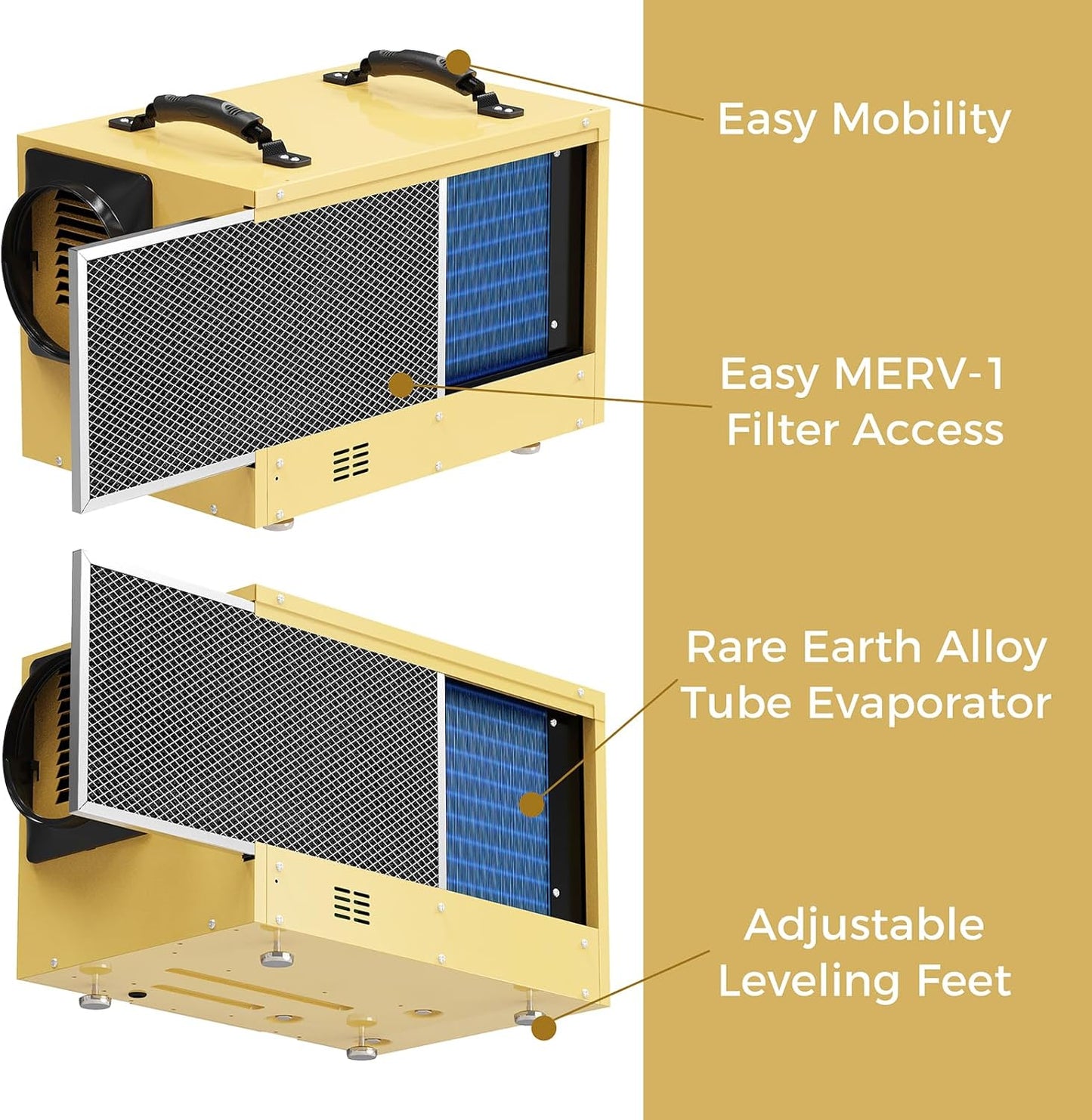 ALORAIR 120 PPD Commercial Dehumidifier, with Drain Hose for Crawl Spaces, Basements, Industry Water Damage Unit, cETL Listed, Compact, Auto Defrost Crawlspaces Dehumidifiers, Gold