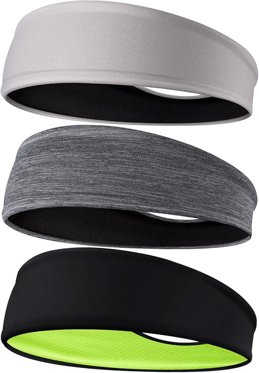 Braylin Men's Headbands, 3-Pack Head Band for Men, Sport Sweatbands for Running Fitness Yoga Cycling, Sweat Wicking Non Slip