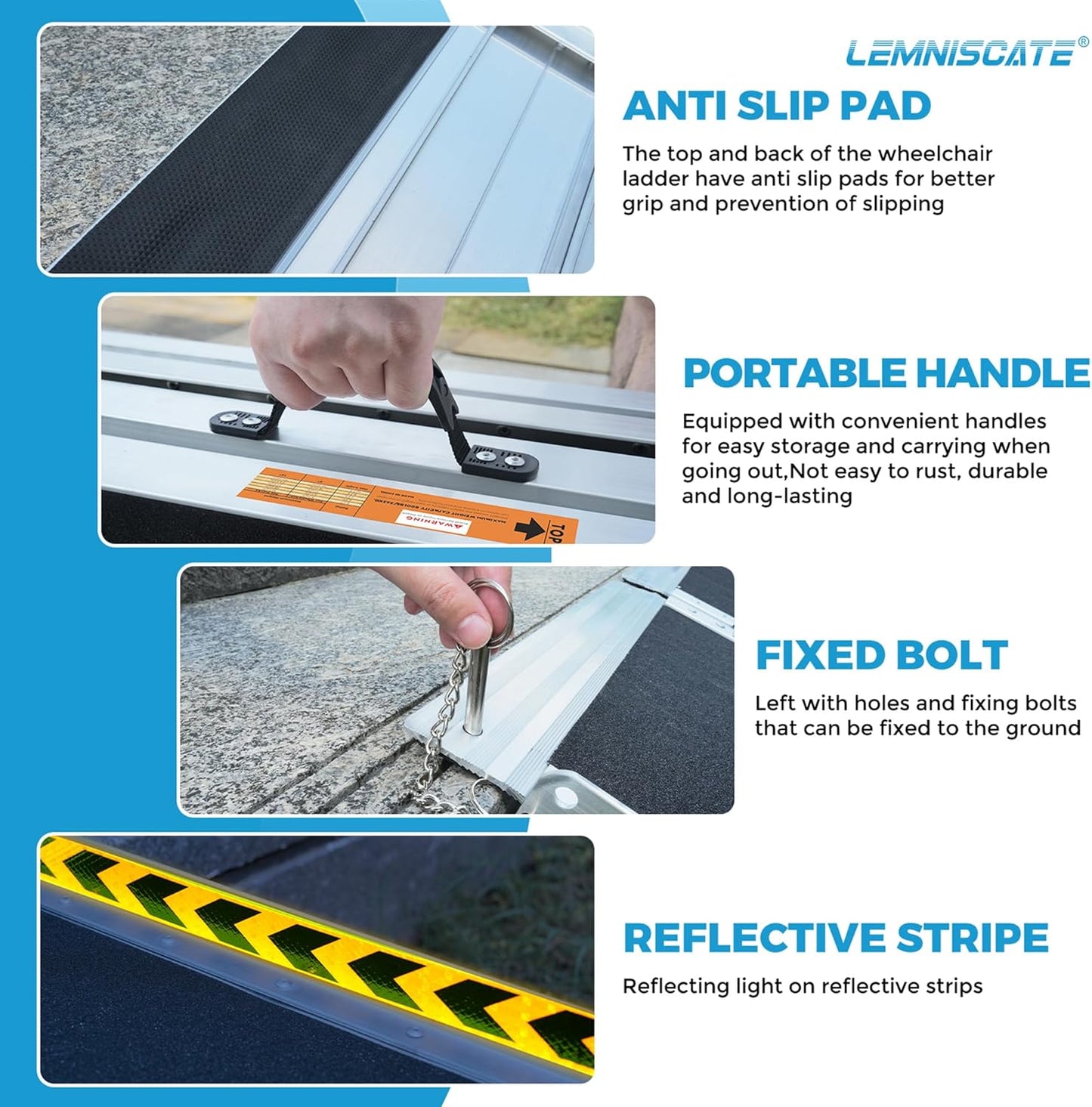 LEMNISCATE 8FT Wheelchair Ramp, Anti-Slip Portable Aluminum Ramps for Home, 800 LBS Capacity Folding Handicap Threshold Wheel Chair Ramps for Home, Entry, Steps, Stairs, Doorways, Curbs, Shed, Car