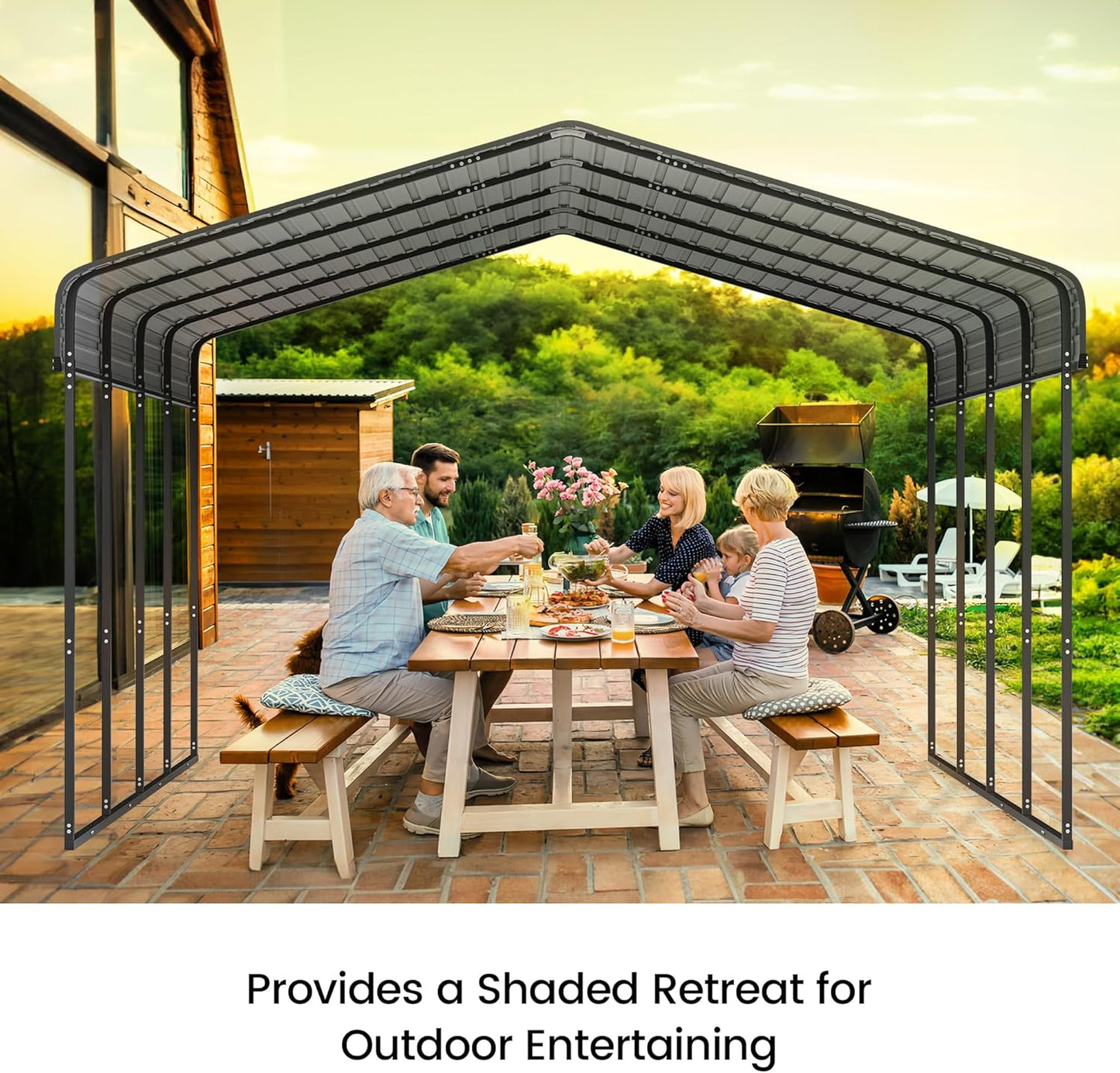 12'x20' Heavy Duty Metal Carport, Outdoor Garage Car Shelter Shade with Heavier Frame, Galvanized Roof for Car and Boats, Grey