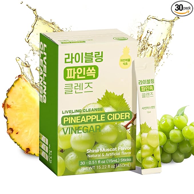 [Liveling] Pineapple Cider Vinegar Drink Stick – ShineMuscat Flavor | Supports Digestion, Daily Cleanse, Sugar-Free, Low-Calorie, Portable On-The-Go Packets (30 sticks)