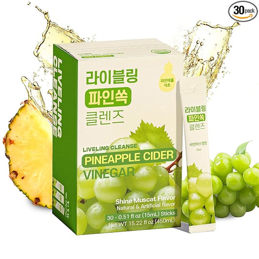 [Liveling] Pineapple Cider Vinegar Drink Stick – ShineMuscat Flavor | Supports Digestion, Daily Cleanse, Sugar-Free, Low-Calorie, Portable On-The-Go Packets (30 sticks)