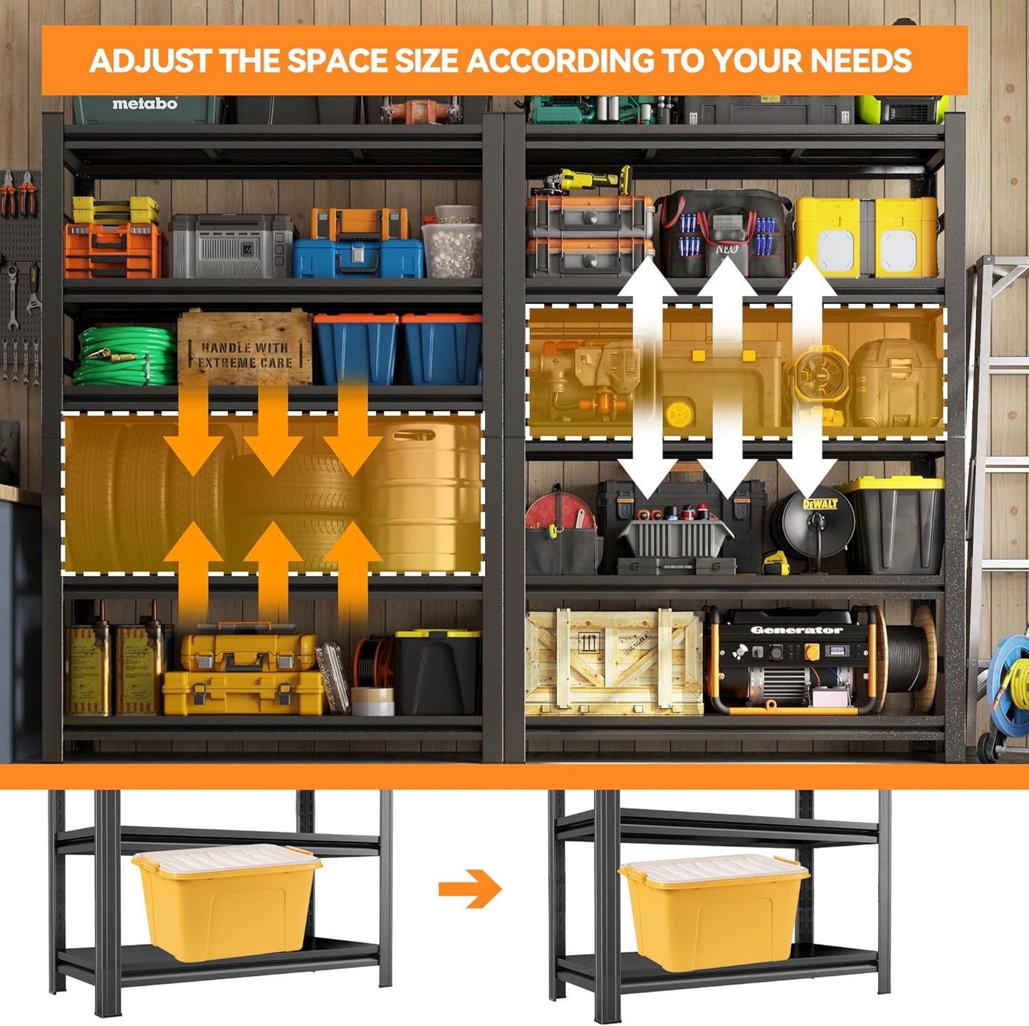 63"H Garage Shelving Heavy Duty Rack, 2400 LBS Extra Large Capacity 4 Tier Adjustable Storage Shelves, Metal Industrial Shelf Units for Garage, Basement and Warehouse, 63"H×35.4"W×15.75"D, Black