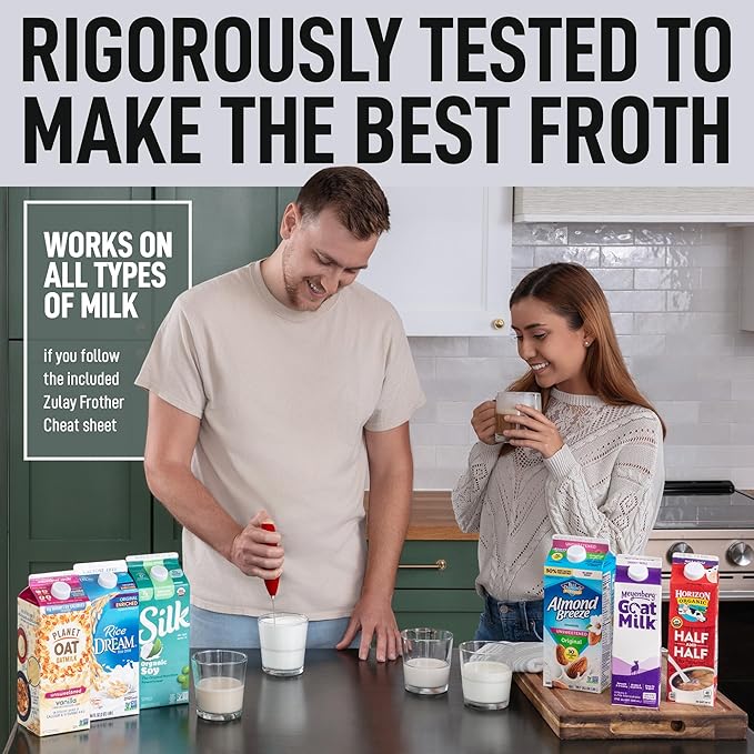 Zulay Powerful Milk Frother for Coffee with Powerful Motor - Handheld Frother Electric Whisk, Milk Foamer, Mini Mixer & Coffee Blender Frother for Frappe, Latte, Matcha, No Stand - Red