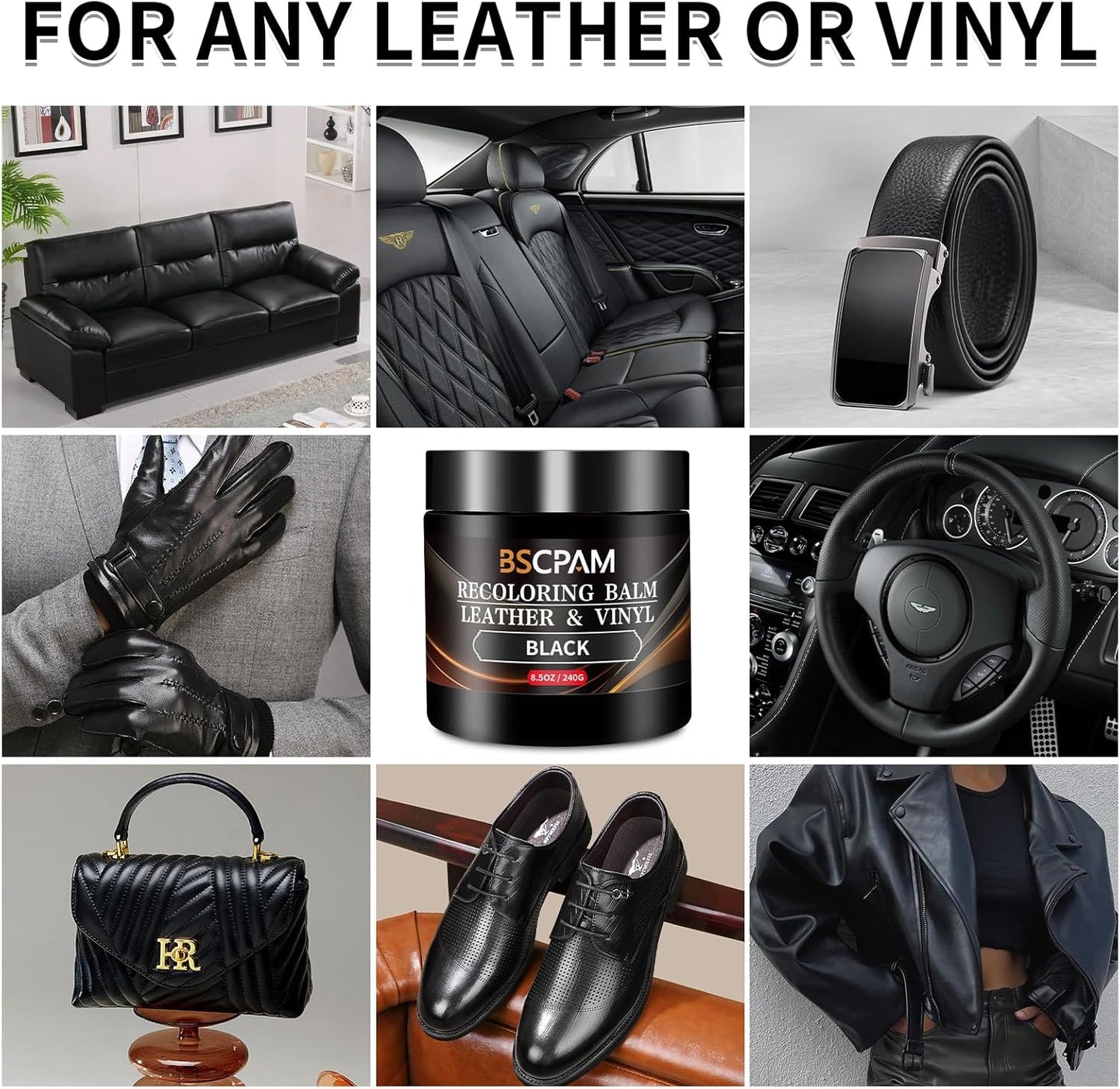 Black Leather Recoloring Balm,Leather Couch Scratch/Stain Remover,Leather Repair kit for Vinyl Furniture and Car Interior,Leather Dye Paint for Scratched and Faded Leather Couches