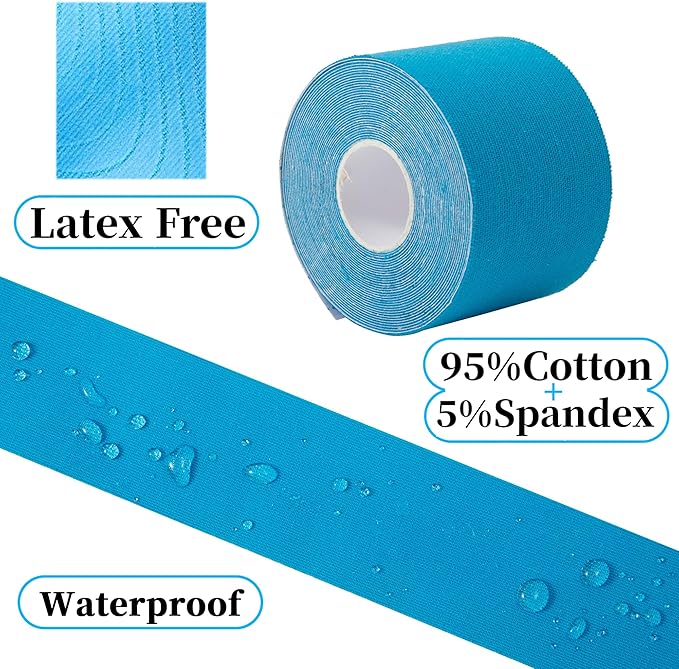 3 Rolls Kinesiology Tape,49.2ft Hypoallergenic Waterproof Kinetic Tape,Athletic Elastic Kneepad Muscle Pain Relief Knee Taping,Running Tennis Football Sports Activities Tapes, Blue Tape Roll