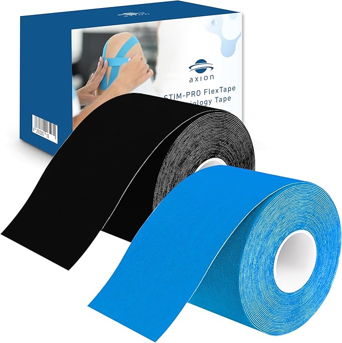 Kinesiology Tape Uncut | 2 Rolls of Athletic Sports Tape in Black and Blue | 16ft Length and 2'' Width per Roll | Waterproof • Skin-Friendly • Elastic | Ideal for Sports | axion