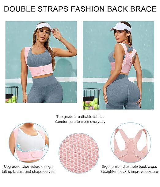 URSEXYLY Posture Corrector for Women and Men Adjustable Upper Back Brace Breathable Spine Support-Neck, Shoulder, Clavicle, Back Relief (M/L, Pink)