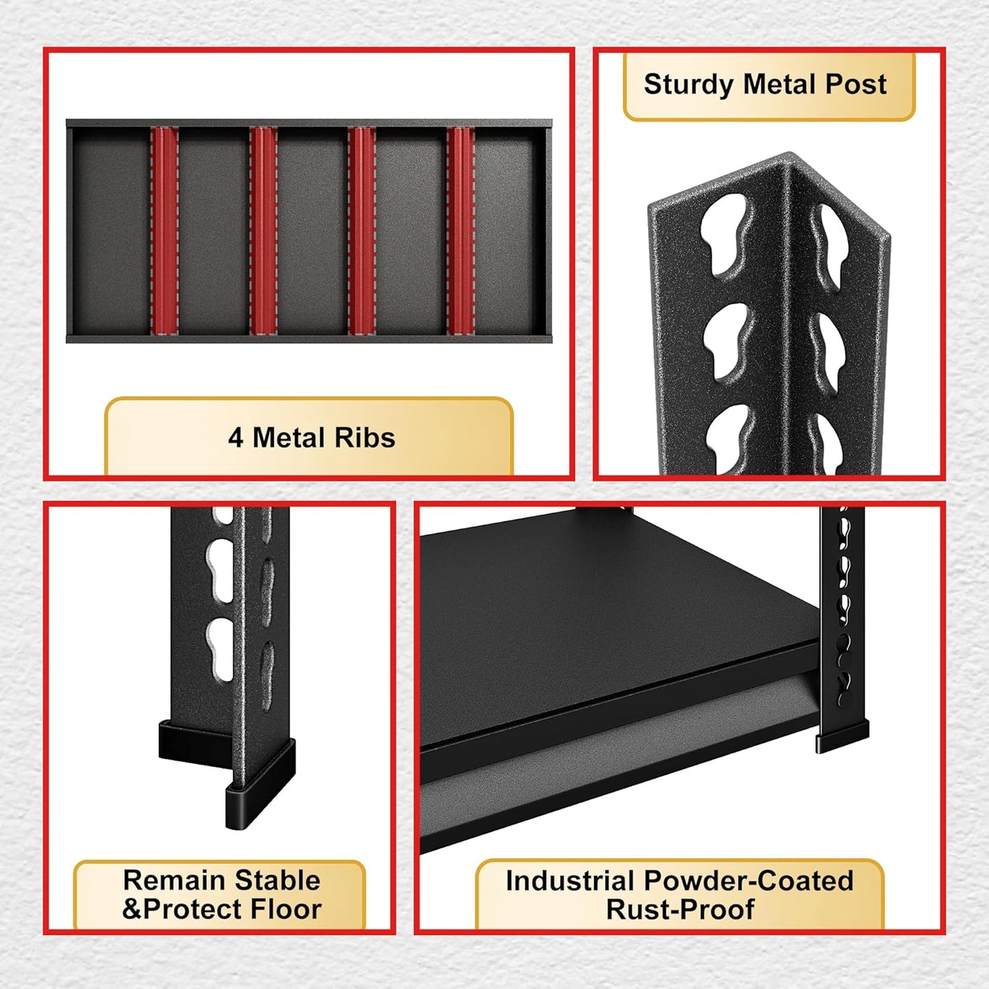 Garage Shelving Heavy Duty 3000LBS Loads, 48" W Adjustable Garage Storage Shelves, 5-Tier Metal Shelving Units and Storage, Industrial Utility Shelf, 48" Wx24 Dx78 H,Black