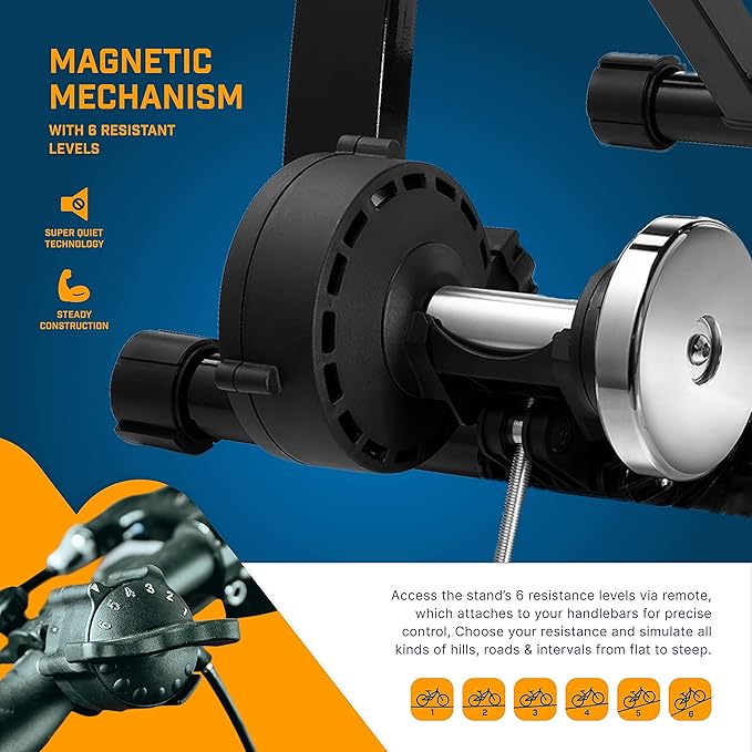 Alpcour Bike Trainer Stand for Indoor Riding – Portable Foldable Magnetic Stainless Steel Indoor Trainer, Noise Reduction, 6 Resistance Settings & Bag – Stationary Exercise for Road & Mountain Bikes