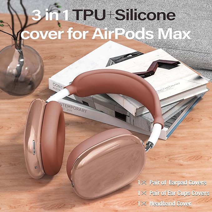 4 in 1 Set Case for AirPods Max Headphones, Anti-Scratch Sweat-Proof Ear Pad Covers/Ear Cups Cover/Headband Covers Protector for Apple AirPods Max 2024 USB-C /2020 Lightning (Dune Brown)