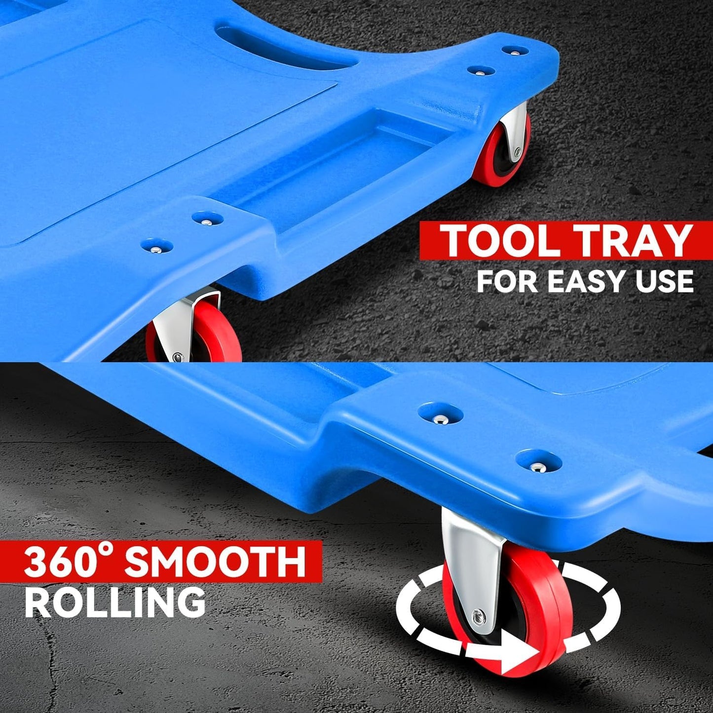 Auto Dynasty 36 Inches Mechanic Creeper, Automotive Garage Repair Low Profile Under Car Rolling Creeper with Padded Headrest, Plastic, Blue