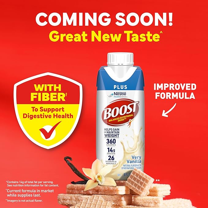BOOST Plus Nutritional Drink, Very Vanilla, 8 fl oz (Pack of 24)