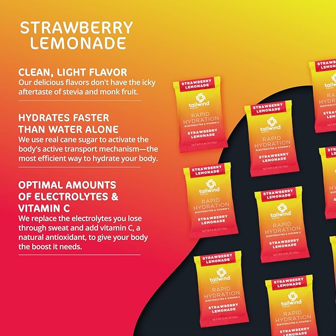 Tailwind Nutrition Rapid Hydration, Electrolyte & Hydration Powder, Vitamin C & Sea Salt Exercise Workout Mix, Strawberry Lemonade, Pack of 12 Sticks